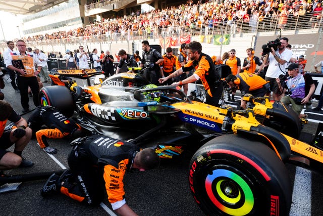 Lando Norris on the grid ahead of the race at the Yas Marina Circuit on Sunday