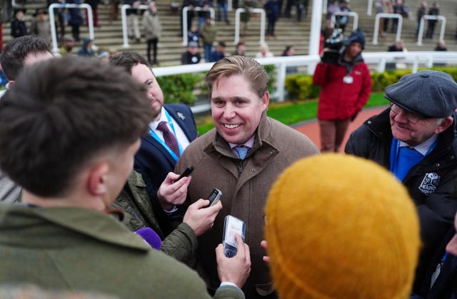 Trainer Dan Skelton talks to the press at Cheltenham