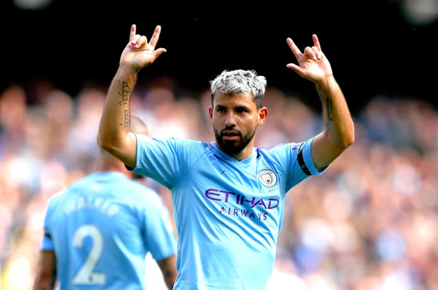 Sergio Aguero scored twice in Manchester City's 4-0 win over Brighton