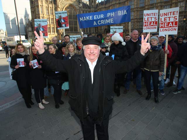 Prince John Zylinski launches his political party Duma Polska: Polish Pride near the Houses of Parliament in London (Yui Mok/PA)