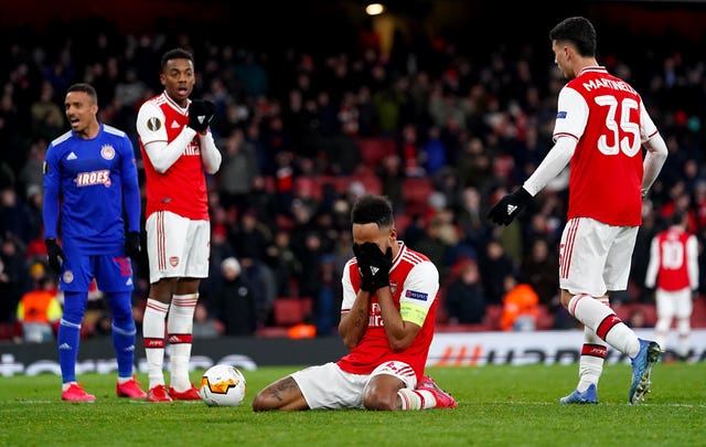 Aubameyang missed a late chance as Arsenal were knocked out of the Europa League
