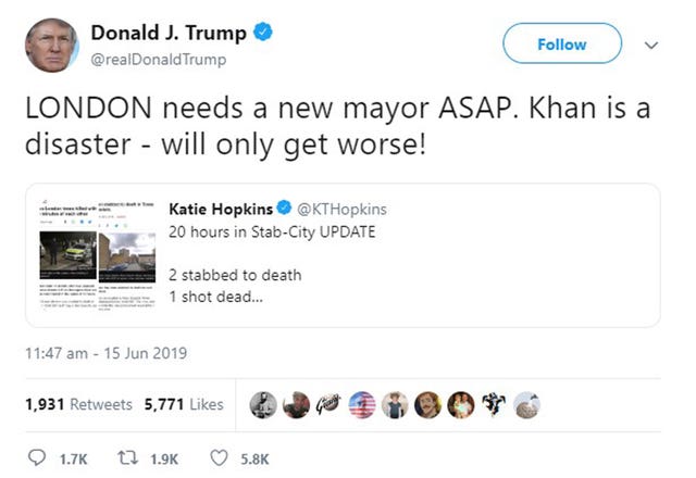 Screengrab taken from the twitter feed of Donald Trump