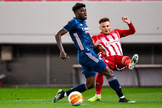 Thomas Partey in Europa League action against Olympiacos 