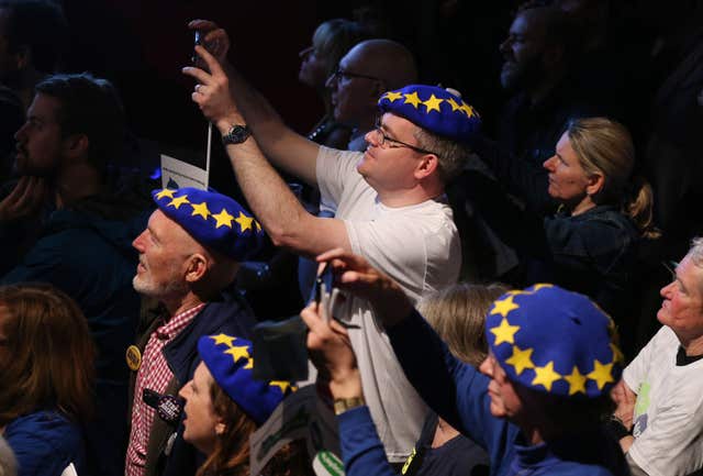 Pro-remain voters during the People’s Vote campaign launch (Jonathan Brady/PA)