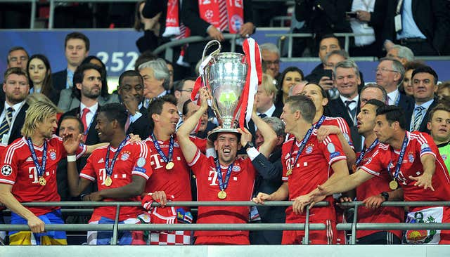 Franck Ribery lifts the Champions League trophy at Wembley 