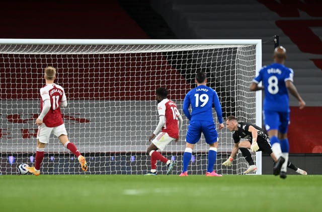 Arsenal goalkeeper Bernd Leno (right) scores an own goal