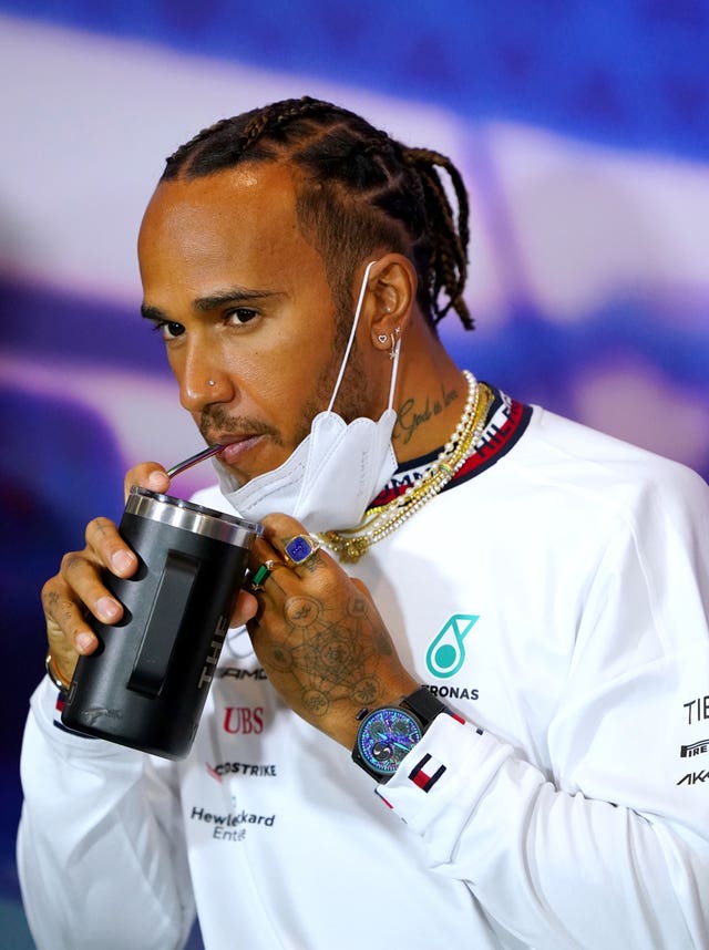 Lewis Hamilton addresses the media at Silverstone on Thursday