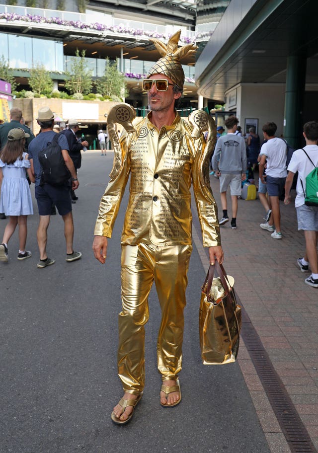 Chris Fava makes an eye-catching entrance at Wimbledon (Philip Toscano/PA)