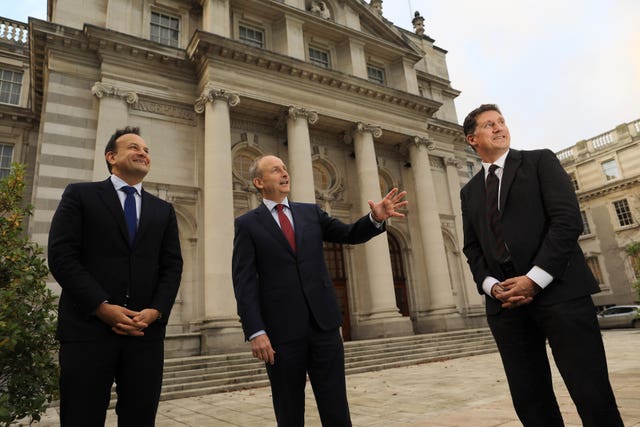 Tanaiste Leo Varadkar, Taoiseach Micheal Martin and Green Party leader Eamon Ryan