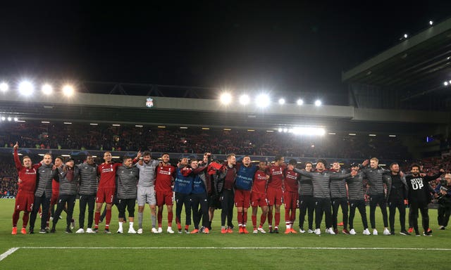 Liverpool celebrate reaching a second successive Champions League final