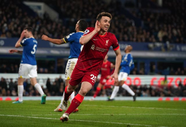 Diogo Jota celebrates scoring Liverpool''s fourth goal