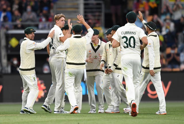 Cameron Green celebrates the wicket of Rory Burns