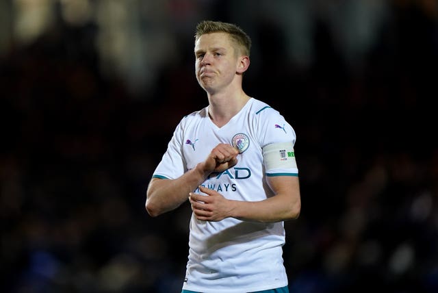 Oleksandr Zinchenko looks thankful for support after the final whistle