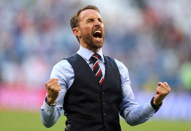 Gareth Southgate strikes a familiar victory pose after England's win against Sweden