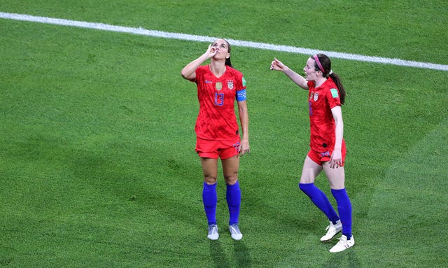 Morgan celebrated her sixth World Cup goal by pretending to drink a cup of tea