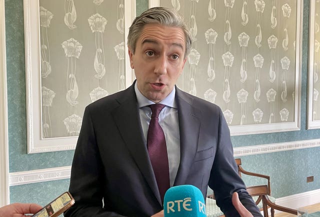Tanaiste Simon Harris speaks to media in Parliament Buildings, Belfast, after a round of meeting with political leaders on legacy issues