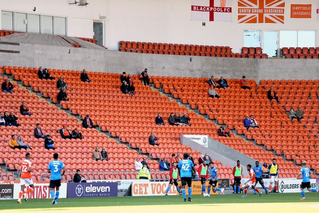 Fans were socially distanced at Bloomfield Road, where Blackpool beat Swindon 2-0 in League One