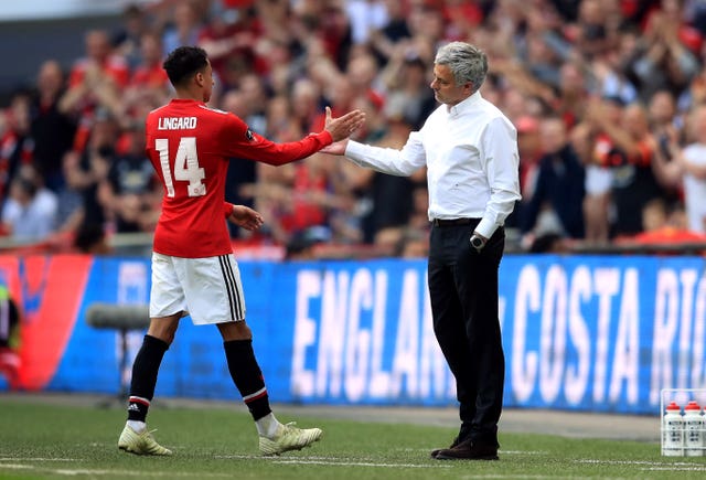 Manchester United's Jesse Lingard and Jose Mourinho, who was United manager at the time 