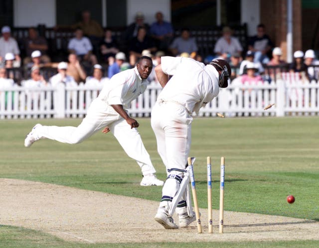 Devon Malcolm in action for Leicestershire