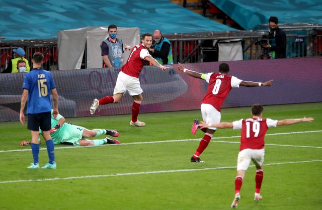 Marko Arnautovic, centre, thought he broke the deadlock but was denied by VAR