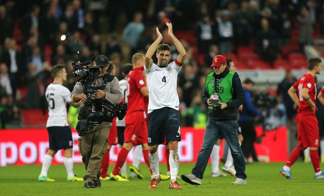 Steven Gerrard celebrates after firing England to Brazil