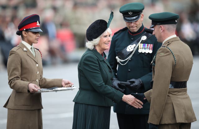 The Duchess of Cornwall attending the medal parade of the 4th Battalion The Rifles. Andrew Matthews/PA Wire