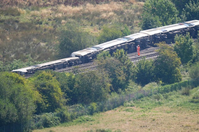 The derailed train