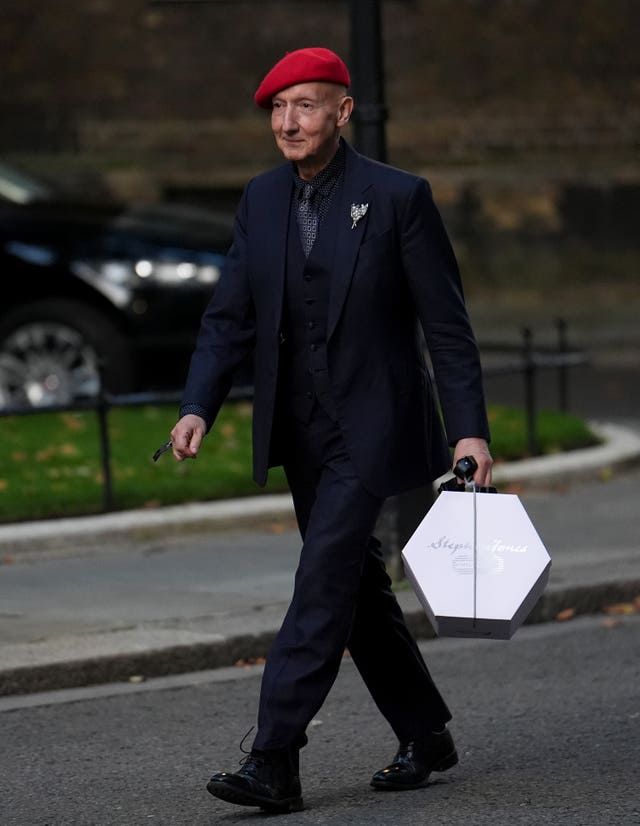 Stephen Jones arrives at 10 Downing Street, London, for a reception to mark 40 years of London Fashion Week.