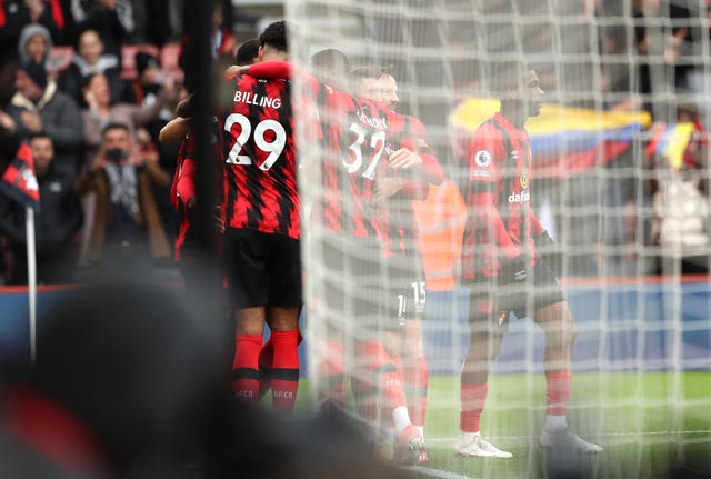 Philip Billing (left) scored the only goal as Bournemouth beat Liverpool.