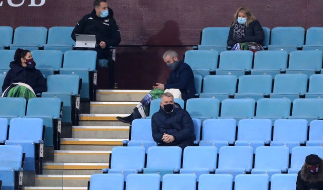 Aston Villa manager Dean Smith was watching from the stands 