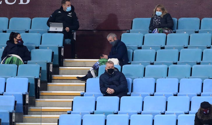 Aston Villa manager Dean Smith was watching from the stands