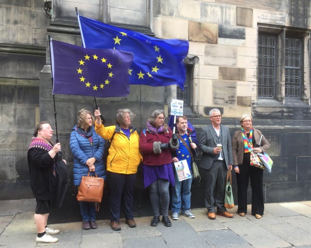 SNP MP Joanna Cherry, right, alongside Jo Maugham QC, with campaigners outside the Court of Session in Edinburgh