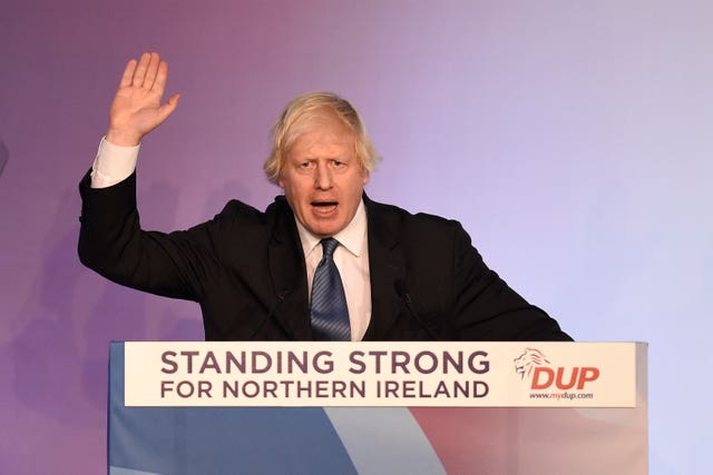 Boris Johnson speaking during the DUP annual conference in Belfast 