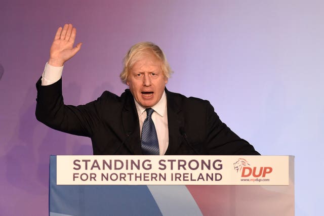 Boris Johnson speaking during the DUP annual conference in Belfast