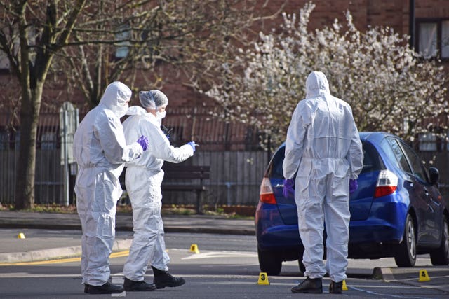 Forensic officers at work in Chandos Street, Coventry