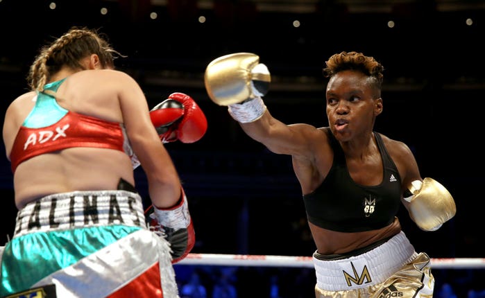 Nicola Adams (right) in action against Maria Salinas