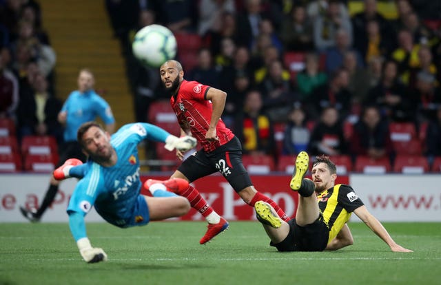 Redmond (centre) went close to doubling Southampton's lead 