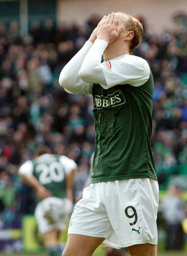 Leigh Griffiths could not believe he was not awarded a goal against Hearts