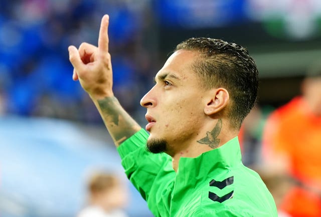 Antony waves to Real Betis fans ahead of the UEFA Conference League final against Chelsea.