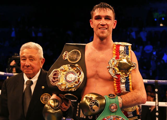 Callum Smith, right, defends his WBA super-middleweight title against Saul 'Canelo' Alvarez next month (Richard Sellers/PA)