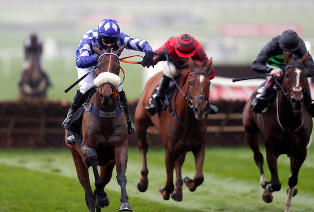 Does He Know (left) was the first winner as racing returned to Cheltenham