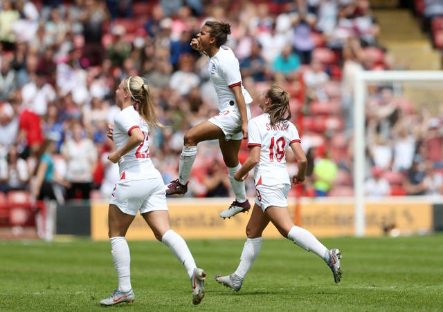 Nikita Parris (centre) confirmed on May 21 that she was joining Lyon (Barry Coombs/PA).