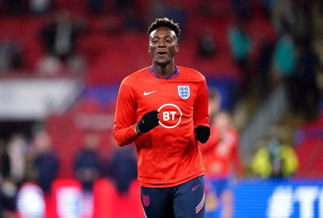 England’s Tammy Abraham warms up before the FIFA World Cup Qualifying match at Wembley Stadium, London.