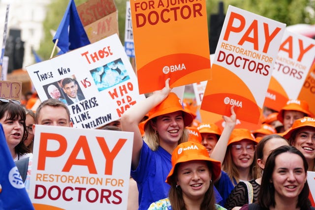 Junior doctor members of the British Medical Association during a rally outside Downing Street