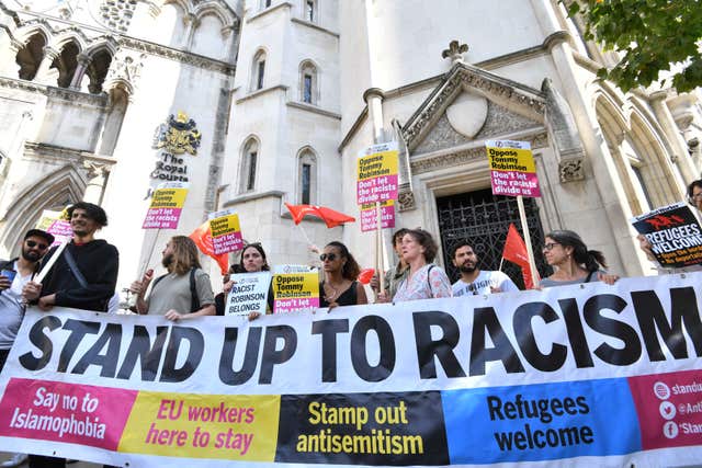 Demonstrations against Tommy Robinson outside the Royal Courts of Justice