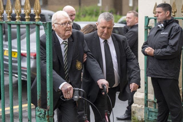 John Fallon arrives for the funeral of John Clark, at St Mary’s Church, Glasgow, last month