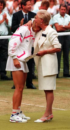 The Duchess of Kent consoles Jana Novotna