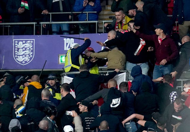 The clash between police and Hungary fans at Wembley followed an arrest for a racially-aggravated public order offence