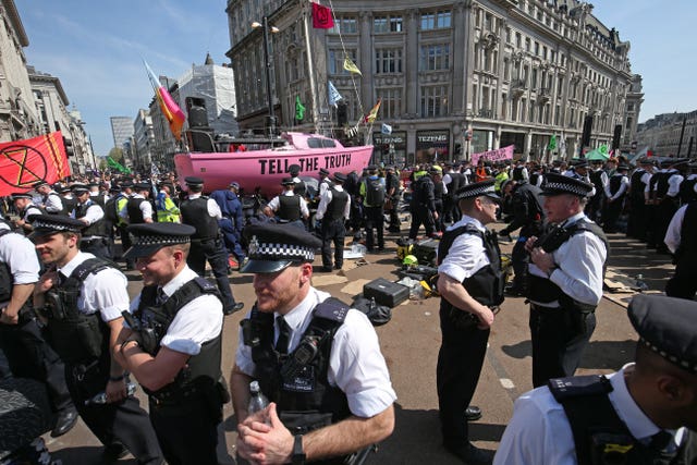 Extinction Rebellion protests in April saw a pink boat parked in Oxford Circus (Jonathan Brady/PA)