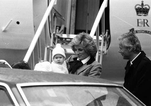 Prince Harry carried by Diana at airport